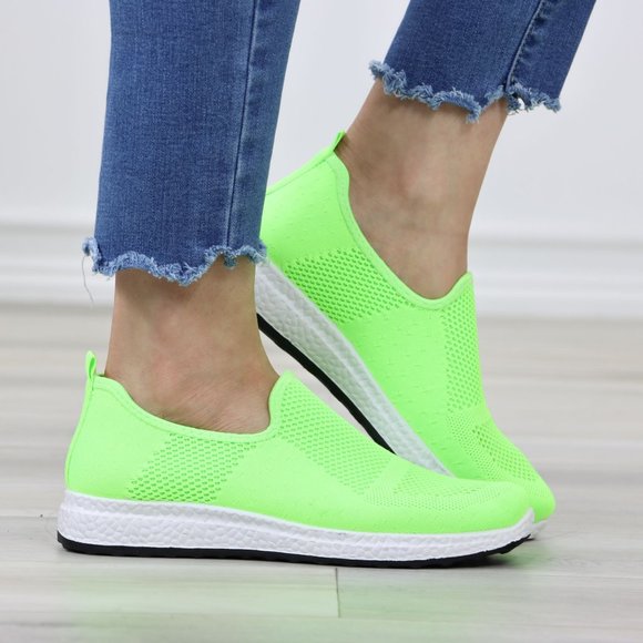 Neon Green Fashion Comfort Heel Sock Sneakers Shoes Slip Ons - Picture 2 of 11